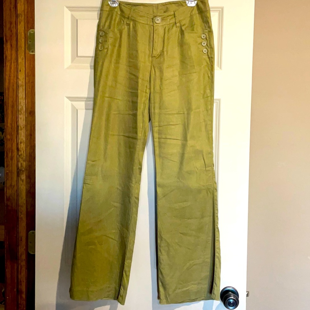 Linen olive wide leg pants